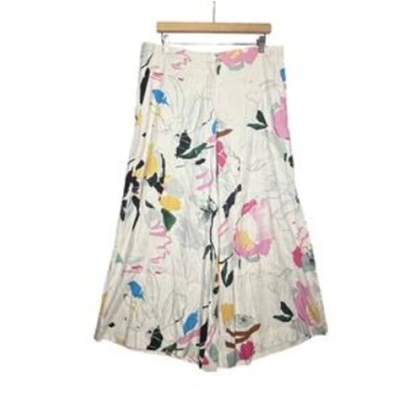 Anthropologie Maeve Wide Leg Floral Pants Colorful Linen Blend Size 4 - Picture 2 of 9